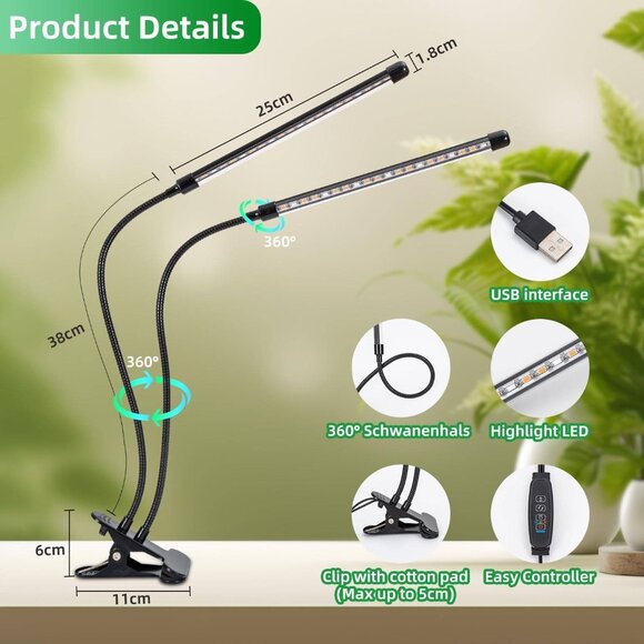 360° LED Grow Light for Indoor Plants - Full Spectrum, USB-Powered, 10-Level - Picture 4 of 9